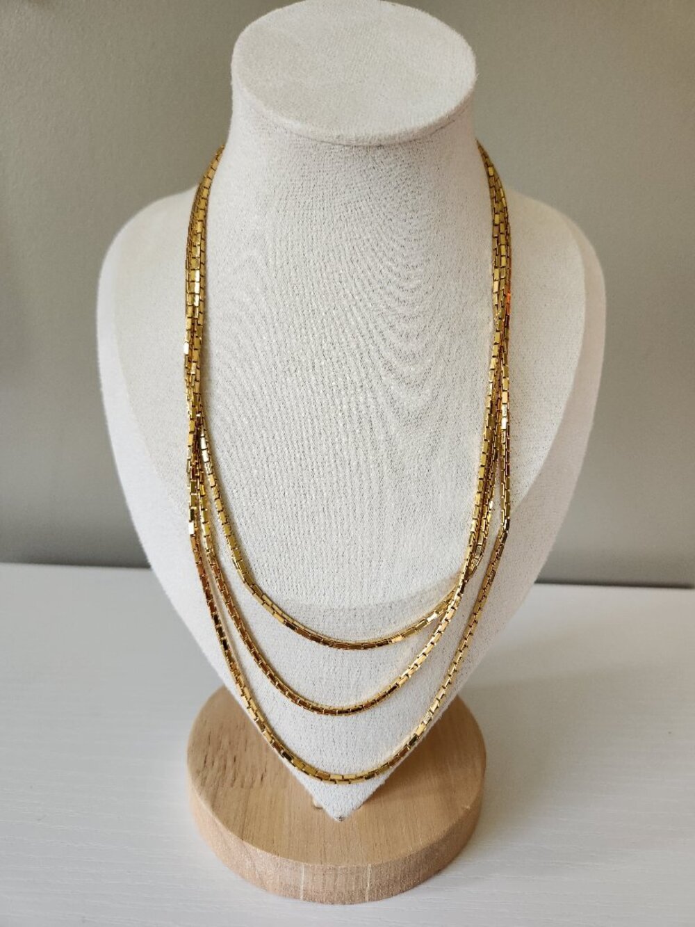 Vintage Monet Gold Tone Layered Necklace 14” Multi Strand Statement Necklace